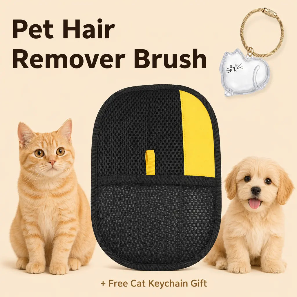 Enhanced Pet Hair Removal Gloves - Larger Size Electrostatic Fur Remover for Cats and Dogs, Reusable for Cleaning Sofas, Furniture, Carpets, and Car Seats, Includes Free Cat Keychain Gift