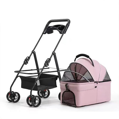 Pawzseek Foldable Pet Stroller for Cats and Dogs with Sun and Rain Cover, Breathable Mesh Panel, and Storage Bag for Outdoor Use