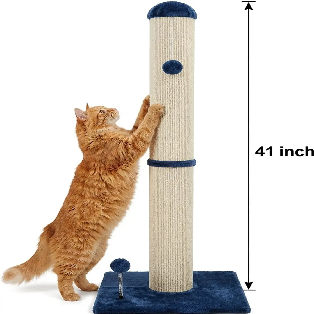 Pawrino Premium Tall Cat Scratching Post - Durable Sisal Coverage for Indoor Cats with Stable Base and Replaceable Toy Wand