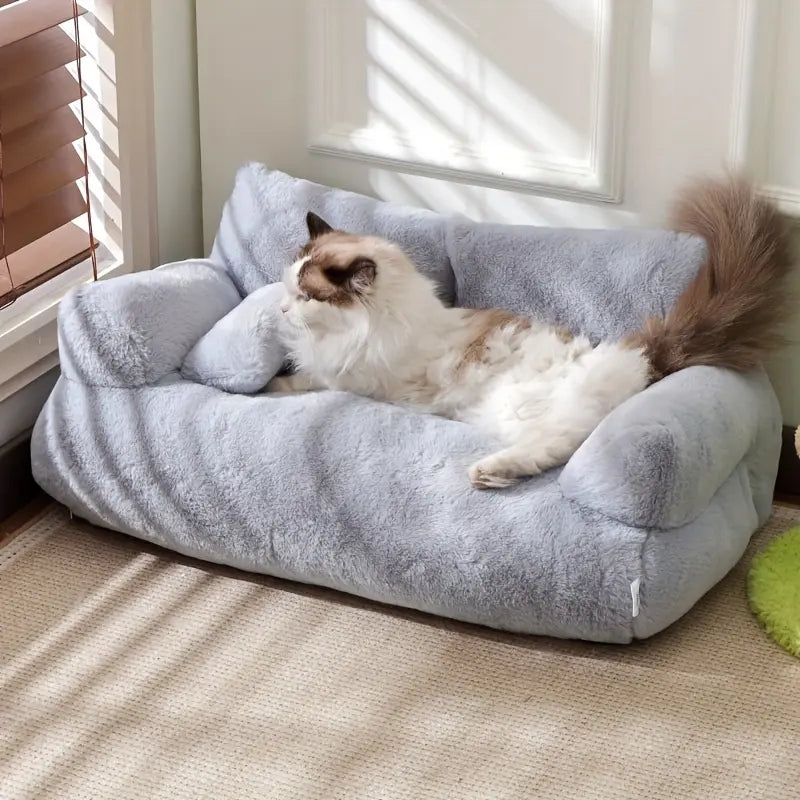 All-Season Ultra-Soft Pet Sofa Bed with Washable Cover and Non-Slip Base for Small to Medium Pets