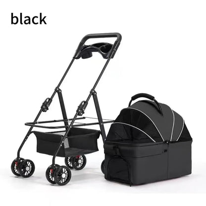 Pawzseek Foldable Pet Stroller for Cats and Dogs with Sun and Rain Cover, Breathable Mesh Panel, and Storage Bag for Outdoor Use