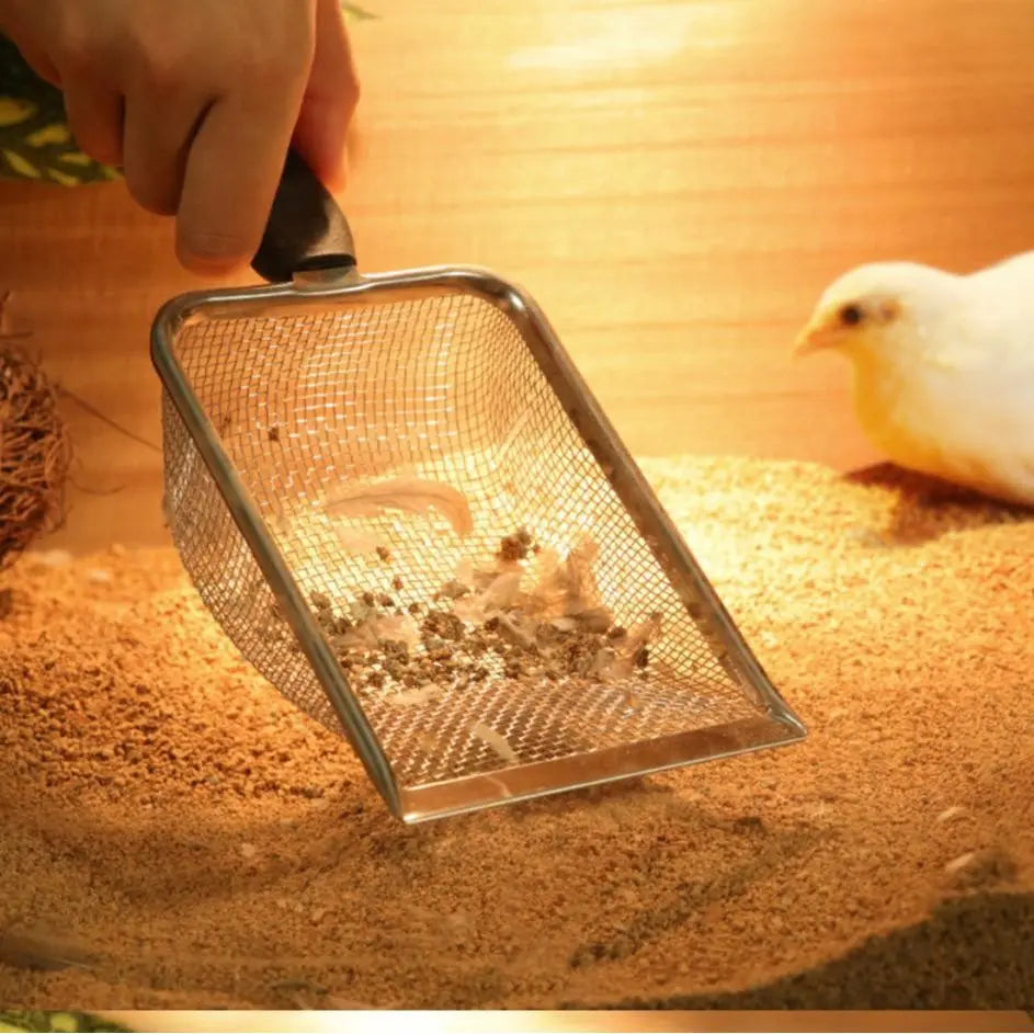 Fine Mesh Non-Stick Coated Stainless Steel Litter Scoop for Cats, Hamsters, Dogs, Chickens, and Reptiles (2mm Holes)