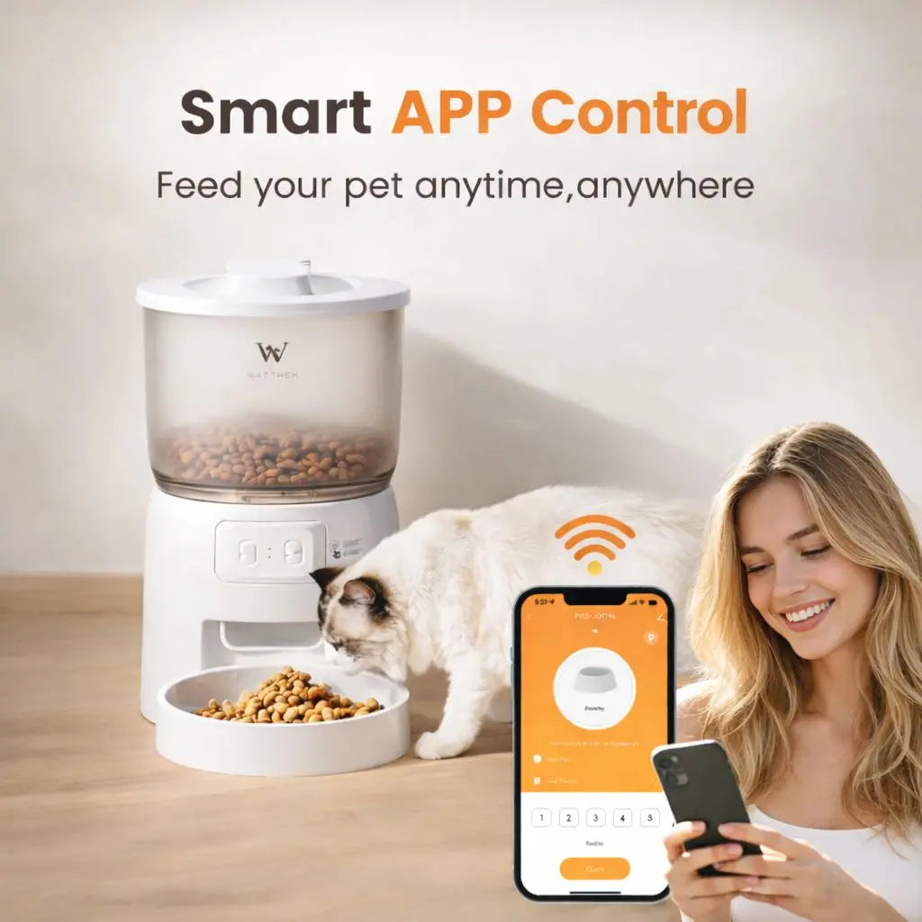 WAITHEM Smart Wifi Automatic Pet Feeder with 5G Connectivity, 3L Airtight Food Dispenser for Cats and Dogs, App Control, Dual Power Supply, and Desiccant Bag for Freshness