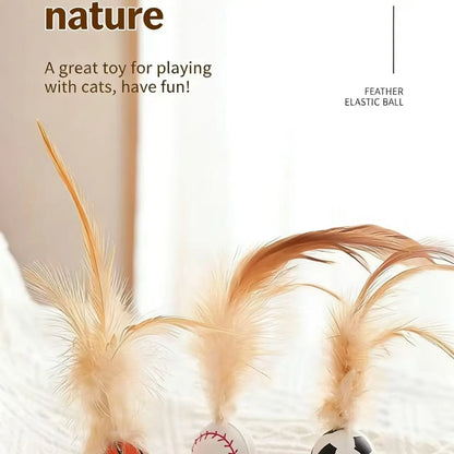 Elastic Feather Ball Cat Toy for Interactive Play and Stress Relief, Bite Resistant and Self-Entertaining