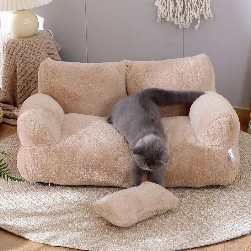 All-Season Ultra-Soft Pet Sofa Bed with Washable Cover and Non-Slip Base for Small to Medium Pets