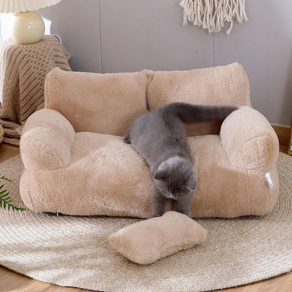 All-Season Ultra-Soft Pet Sofa Bed with Washable Cover and Non-Slip Base for Small to Medium Pets