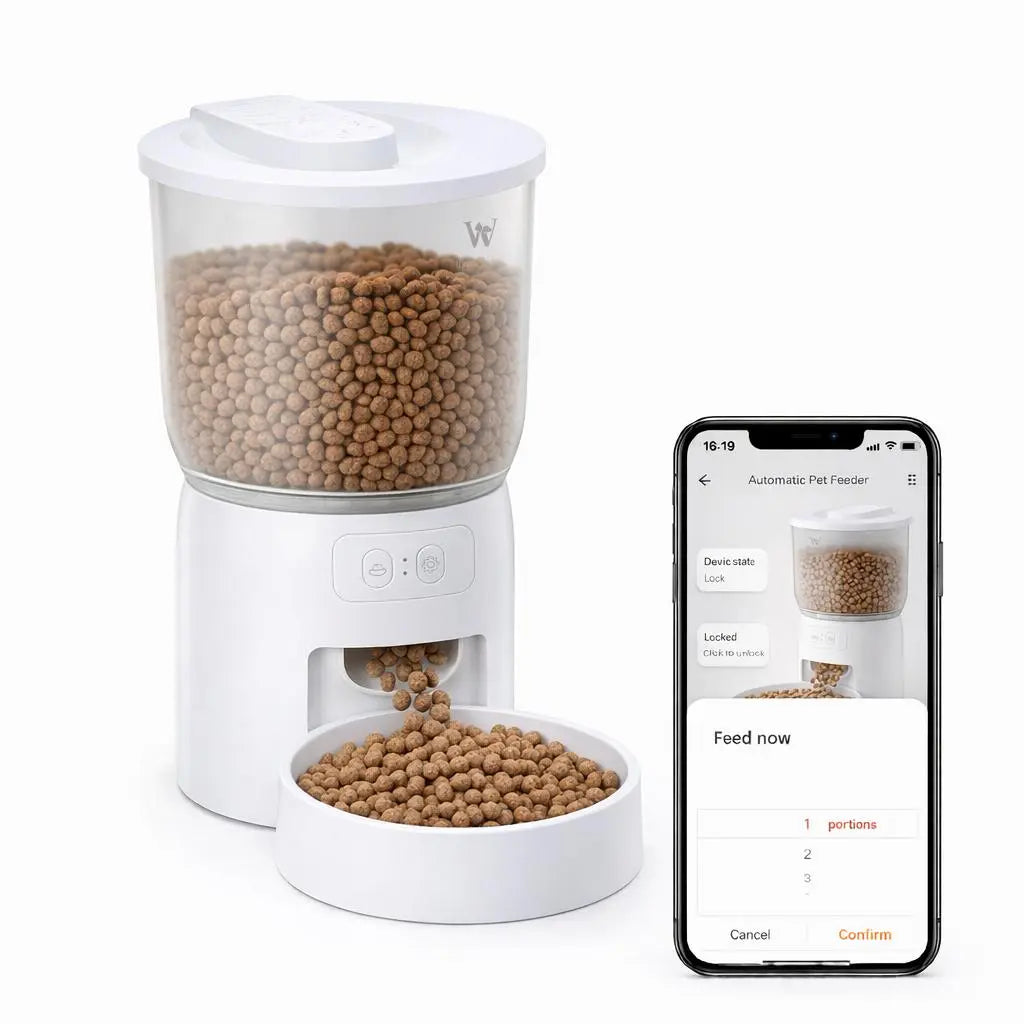 WAITHEM Smart Wifi Automatic Pet Feeder with 5G Connectivity, 3L Airtight Food Dispenser for Cats and Dogs, App Control, Dual Power Supply, and Desiccant Bag for Freshness