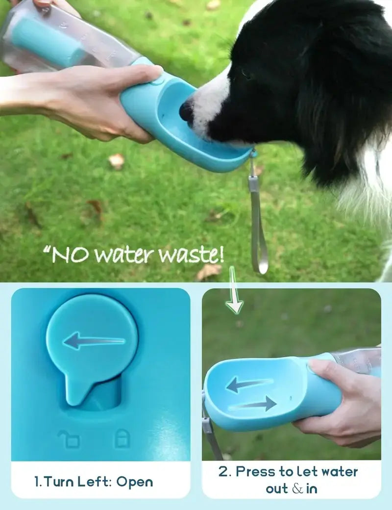 Portable 3-in-1 Dog Water Bottle with Food Storage and Waste Bag Dispenser - Ideal for Outdoor Adventures and Travel - 20oz, Blue