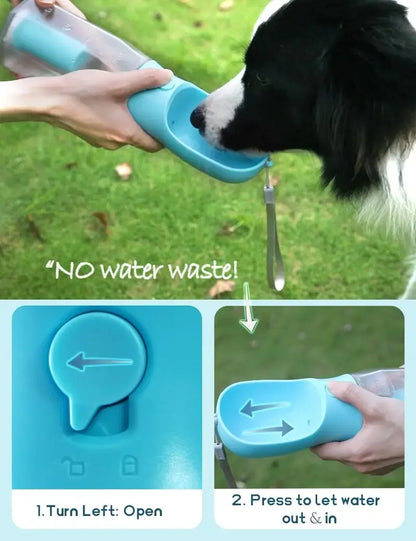 Portable 3-in-1 Dog Water Bottle with Food Storage and Waste Bag Dispenser - Ideal for Outdoor Adventures and Travel - 20oz, Blue